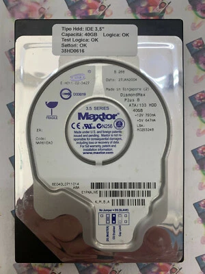 Hard Disk Usato IDE 3,5" 40GB MAXTOR 6E040L0711014 NAR61EA0 27 JAN 2004 - Immagine 1 di 4