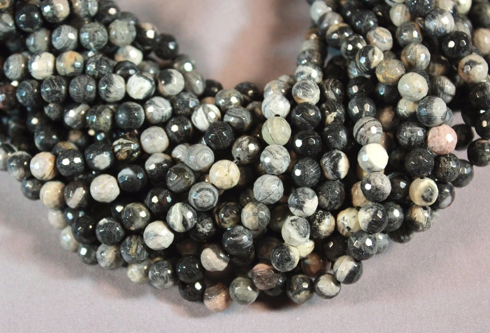 JASPE DE HOJA DE PLATA AFRICANA 6MM CUENTAS REDONDAS FACETADAS 15.5" NEGRO GRIS  Foto 1 de 2