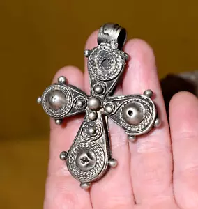 Antiguo Colgante Cruz Plata Étnico Cristiano Copto Etíope Filigrana Etiopía - Imagen 1 de 10