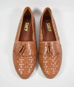 Mocasines de colección Cary marrón tejido de cuero sin cordones borla talla 10D - Imagen 1 de 6
