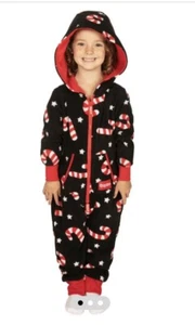 TIpsy Elves Candy Cane Lane Jumpsuit Boys or Girls Sz XS Black Red Full Zip - Picture 1 of 10
