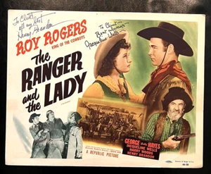 'FIRMADO' EL GUARDABOSQUES Y LA DAMA R1949 TÍTULO ORIGINAL LOBBY TARJETA-ROY ROGERS - Imagen 1 de 1