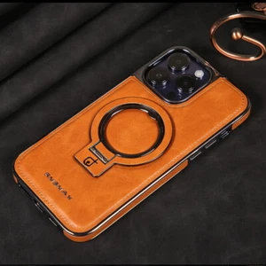 Luxury Leather Case For iPhone 16 15 14 Pro Max 13 12 Magnet Stand Magsafe Cover - Picture 1 of 16