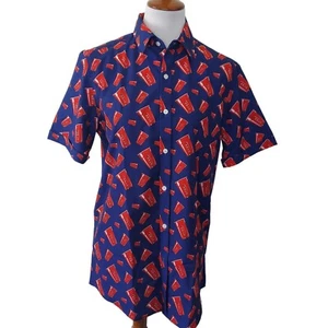 Solo Brand Red Solo Cup Camp Shirt Short Sleeve Men's Blue White Size Small - Picture 1 of 14