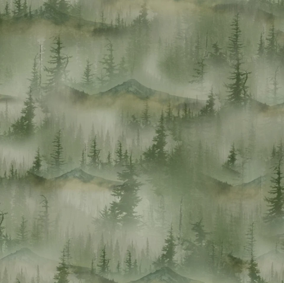 BOLT END 32 INCHES Hoffman Call Of The Wild Green Forest Landscape Cotton Fabric - Image 1 of 1