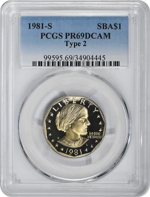 1981-S Type 2 Susan B Anthony Dollar SBA PR69DCAM PCGS Proof 69 DC Clear 'S' - Image 1 of 2
