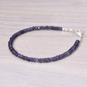 Bracciale Rondell Sfaccettato Zaffiro Blu Naturale Pietra Preziosa A+++ Perline 6-8" per Regalo - Foto 1 di 9