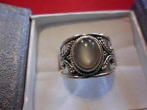Artisan Crafted Titanium Moonstone 925 Sterling Silver Ring-Size 7-1.60 Carats - Picture 1 of 6