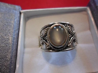 Кольцо из стерлингового серебра 925 пробы с титановым лунным камнем ручной работы размер 7-1,60 карата - Изображение 1 из 4