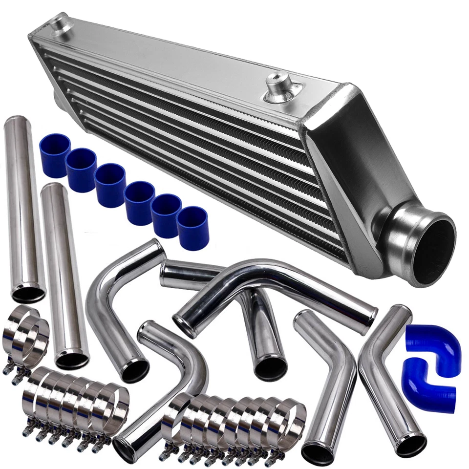 Intercooler universal de 2,5" entrada/salida y tubería de aluminio KIt acopladores azules Foto 1 de 4