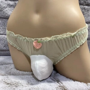 24-43 S Sheer Green Crochet Peach Flutter Ruffle Trans Women Men Pouch Panties - Picture 1 of 7