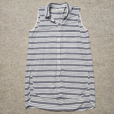 Blusa Camisa Top Madewell a Rayas Sin Mangas XS Cuello Abotonada Foto 1 de 4