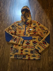 North Face Aztec Campshire Sherpa Fleece Hoodie Mens Small Brown 1/4 Zip Anorak - Picture 1 of 11