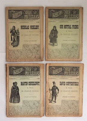 LOT 1896 antique 4 CHARLES DICKENS monthly DAVID COPPERFIELD NICKLEBY CHUZZELWIT Foto 1 de 4