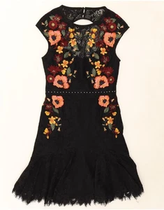 KAREN MILLEN Womens Lace A-Line Dress UK 10 Small Black Floral CL06 - Picture 1 of 3