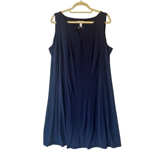 Susan Graver swing dress 1X Knee length Sleeveless Navy blue Stretch Liquid knit - Picture 1 of 9