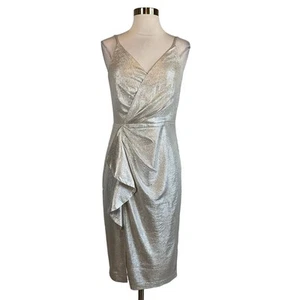 Eliza J Women's Cocktail Dress Size 10 Gold Metallic Sleeveless V-Neck Sheath - Picture 1 of 9