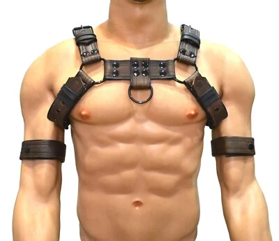 Mens Leather Bulldog Body Chest  Harness White adjustable straps black hardwear - Photo 1/4