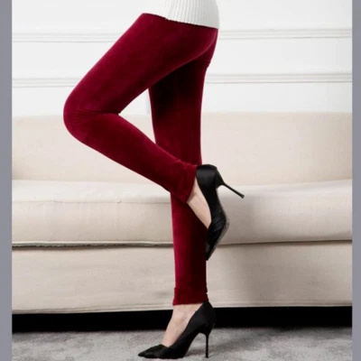 Femme Velours Leggings Chaud Hiver Extensible Peluche Slim Solide Haut Taille - Photo 1/4