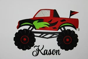 Monster Truck Boys Bathroom HAND TOWELS EMBROIDERED SET Adorable - Picture 1 of 3