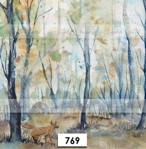 (769) DOS servilletas artesanales artísticas decoupage de papel para almuerzo - BOSQUE OTOÑO ZORRO ROJO - Imagen 1 de 3