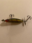 Vintage Fishing Lure Heddon SOS Wounded Minnow PERCH COLOR glass eyes 1928