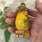 Chinese Snuff Bottle Beijing Glass gilding fish Dragon Viper Painted Yellow Rare