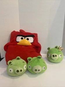 Angry Birds Set 38 x 46 Zoll Plüschdecke und 3 grüne Vögel eine Krone Vintage 4 Stück - Bild 1 von 14