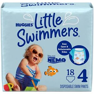Huggies Little Swimmers Disposable Swimming Diapers, Size 4 Medium, Blue 