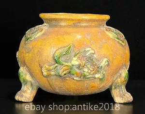 6.4" Liao Sancai Porcelain Gild Kylin Qinlin 3 Leg Incense Burner - Picture 1 of 9