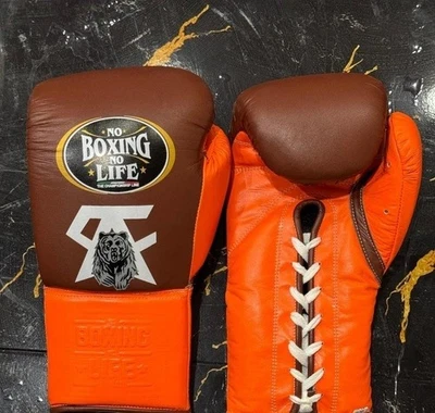 Customized Handmade Canelo No Boxing No Life Lace Up Boxing Gloves Brown/Orange - image 1 of 2
