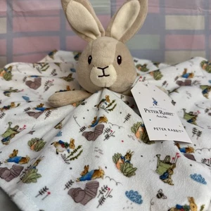 Beatrix Potter Peter Rabbit Security Blanket Plush Lovey 13" Blue White - Picture 1 of 8