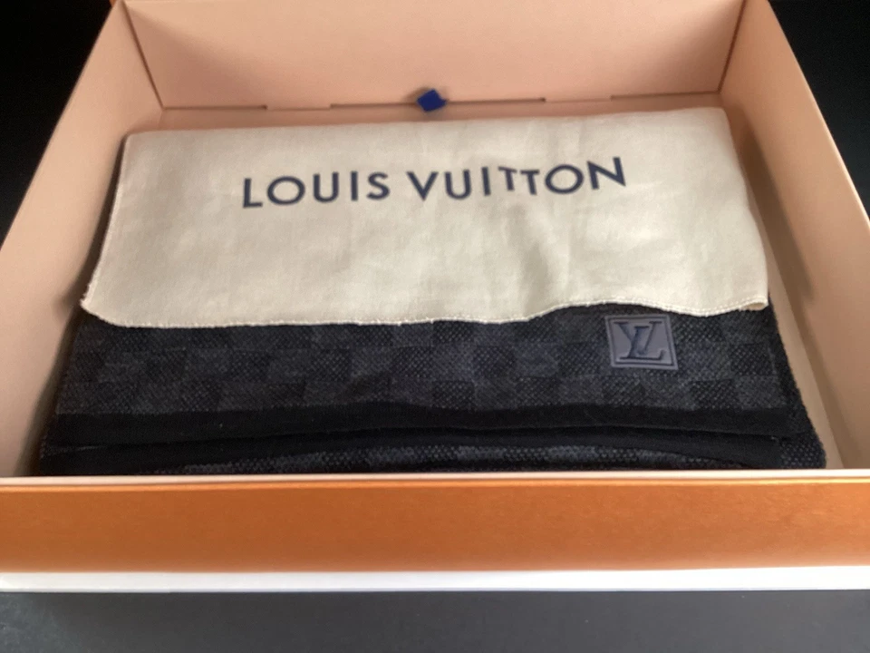 Hombre Louis Vuitton Paris Damier 100% Lana Negro Gris Cuadros Bufanda Italia Foto 1 de 4