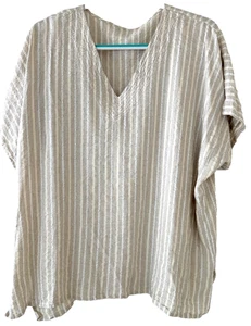 Túnica Tienda Ho Tostada Rayas Verticales Algodón Lino Lagenlook Para Mujer Talla Única - Imagen 1 de 9