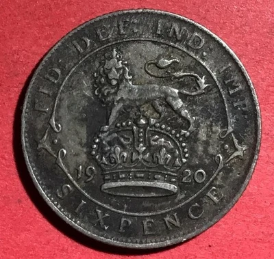 1920 Британский король Георг V тонкий серебряный шестипенсовик! Очень хорошее состояние детализация! Старая британская монета! - Изображение 1 из 2