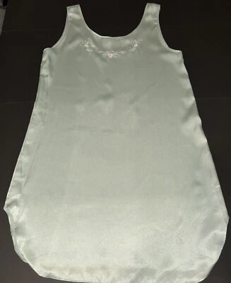 Vestido corto vintage Barbizon brillante satinado verde bordado flores pequeño Foto 1 de 4