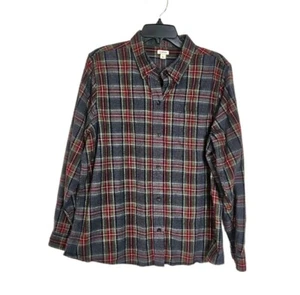 Herren XL LL Bean Karo Flanell Button Down Hemd Grau Rot Blau Grün Freizeit - Bild 1 von 5