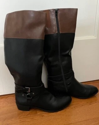 Nuevas botas de montar, ANA Torrance, imitación cuero negro y coñac hasta la rodilla, 8M Foto 1 de 4