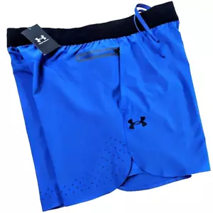 UA XL Mens Vanish Elite 6' Shorts Blue Black Stretch Zip Pocket Under Armour New - Picture 1 of 15