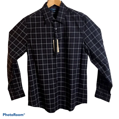 Perry Ellis Shirt Mens Medium Stretch Black Multi Plaid $79 NEW - Image 1 of 4
