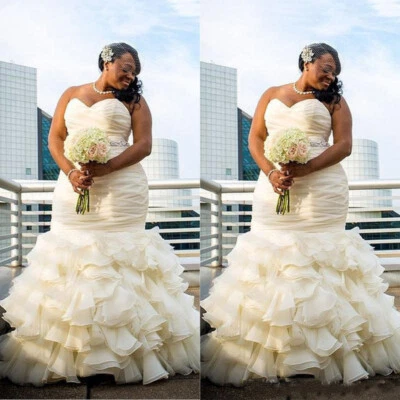 Plus Size Mermaid Wedding Dresses Sweetheart Ruffle Organza African Bridal Gowns - Image 1 of 4