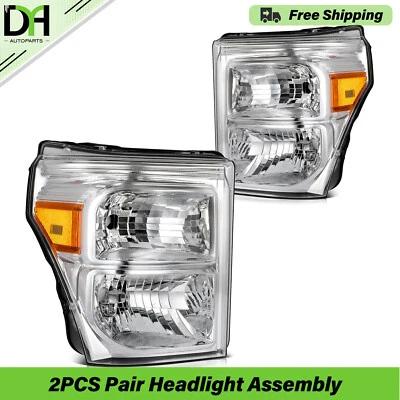 2pcs/Pair Chrome Amber Headlight For 2011-2016 Ford F-250 F-350 F-450 Super Duty Foto 1 de 4