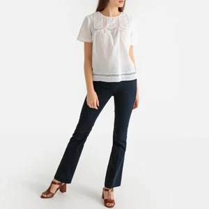 La Redoute Cotton Satin Bootcut Navy Trousers Size 8 Bootcut Pants New - Picture 1 of 6