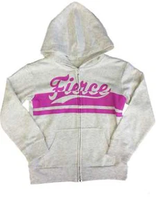 Girls Cream & Pink Fierce Zip Up & Pouch Sports Style Hoodie Sweatshirt - Picture 1 of 1