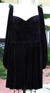 Eloquii Women's Dress Shirred Black Velvet Mini Long Sleeve Size 20 NWT Goth - Picture 1 of 10