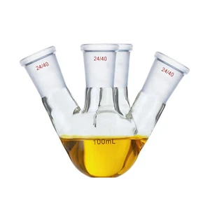 100ml 24/40 Flat Bottom Glass Flask 4-neck Boro Lab Boiling Bottle Four Necks - Picture 1 of 1