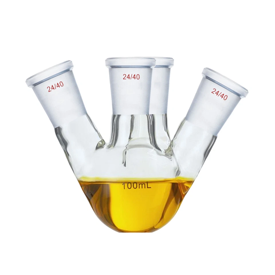 100ml 24/40 Flat Bottom Glass Flask 4-neck Boro Lab Boiling Bottle Four Necks - Image 1 of 1