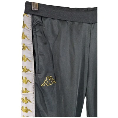 Pantalones deportivos Kappa negros blancos con cinta dorada con logotipo para hombre grandes Foto 1 de 4