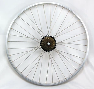 26 Zoll Hinterrad Laufrad Kasten Felge + 7 fach Shimano Kranz silber Alu - Bild 1 von 3