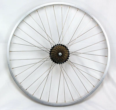 26 Zoll Hinterrad Laufrad Kasten Felge + 7 fach Shimano Kranz silber Alu - Bild 1 von 3